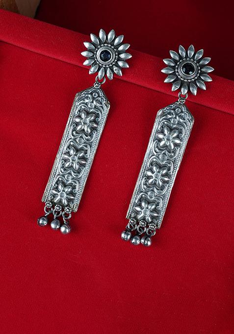 Silver Finish Floral Brass Earrings