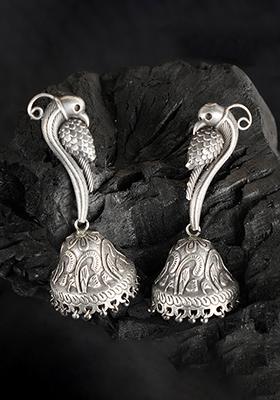 Silver Tone Peacock Brass Earrings