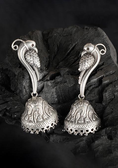 Silver Tone Peacock Brass Earrings