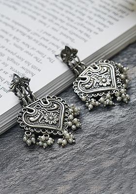 Silver Finish Chandbali Brass Earrings