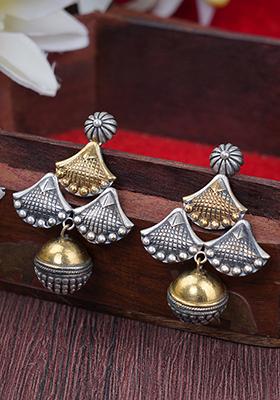 Dual Tone Textured Brass Earrings