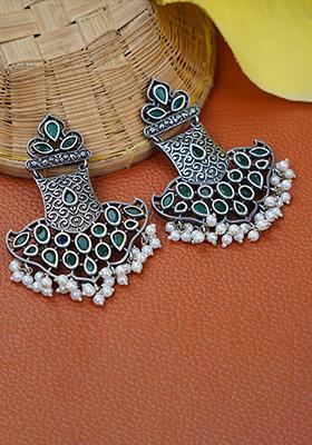 Silver Tone Aqua Stone Brass Earrings