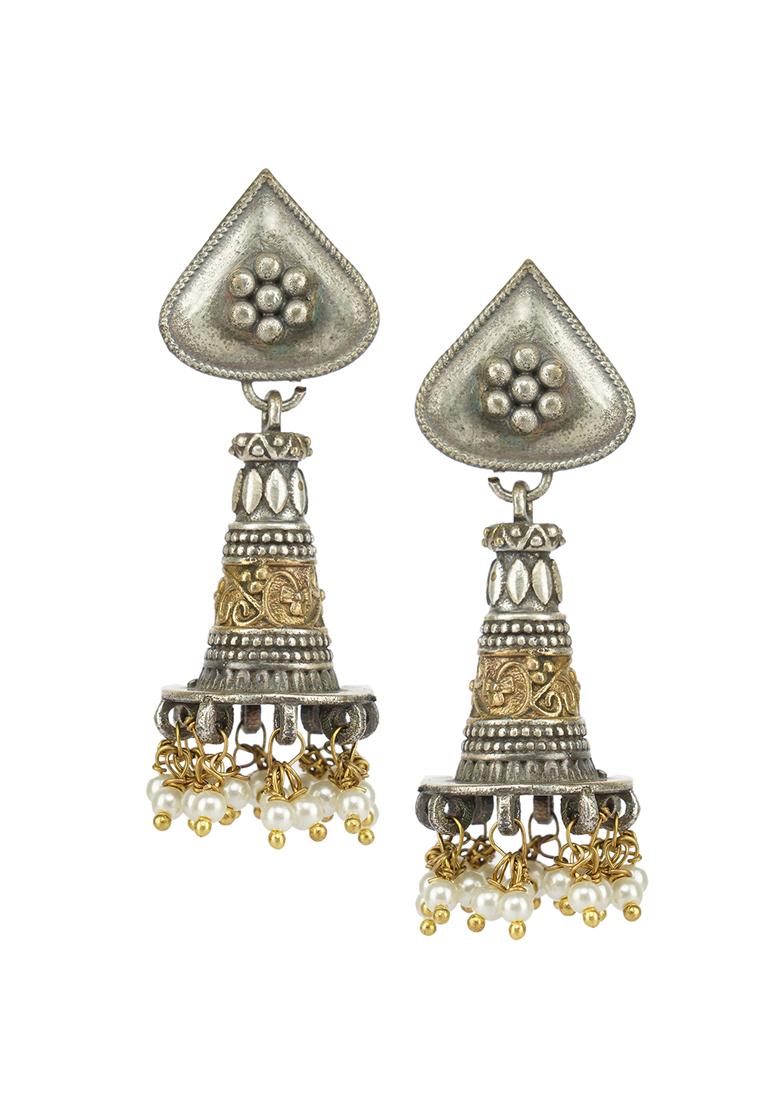 Dual Tone Brass Earrings - Indya