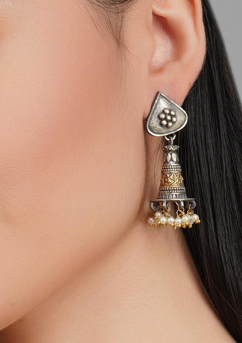 Dual Tone Brass Earrings - Indya