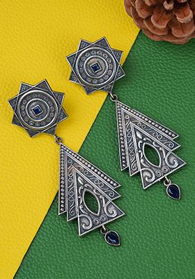 Silver Tone Blue Drop Brass Earrings