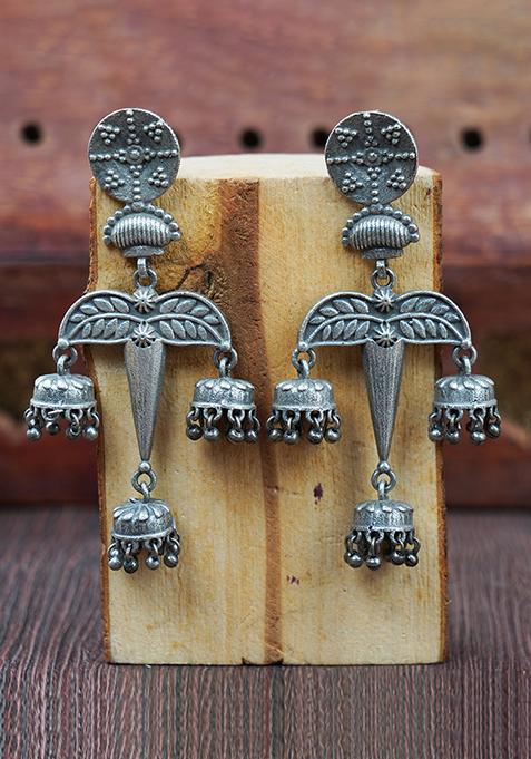 Silver Oxidized Ghungroo Brass Earrings