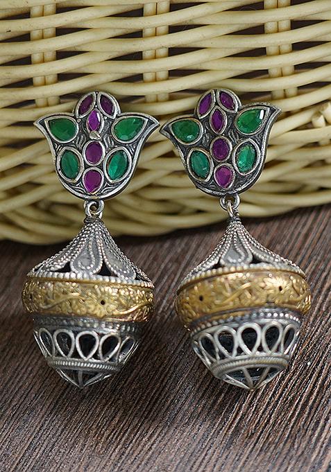 Silver Tone Multicolour Brass Earrings
