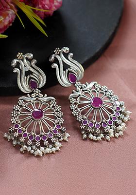 Silver Tone Pink Stone Earrings