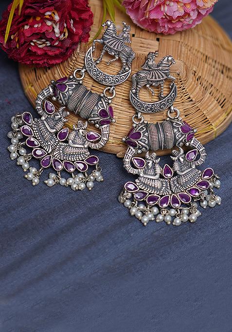Silver Tone Purple Brass Earrings