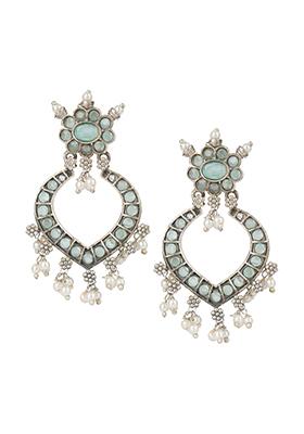 Silver Tone White Bead Brass Earrings