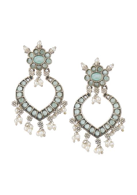 Silver Tone White Bead Brass Earrings