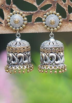 Dual Tone Abstract Brass Jhumka Earrings