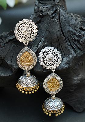 Dual Tone Long Style Brass Jhumka