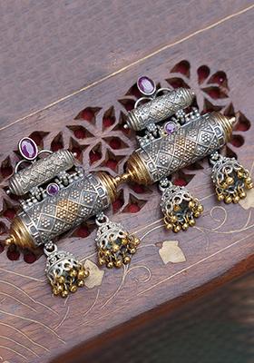 Dual Tone Dangler Brass Earrings