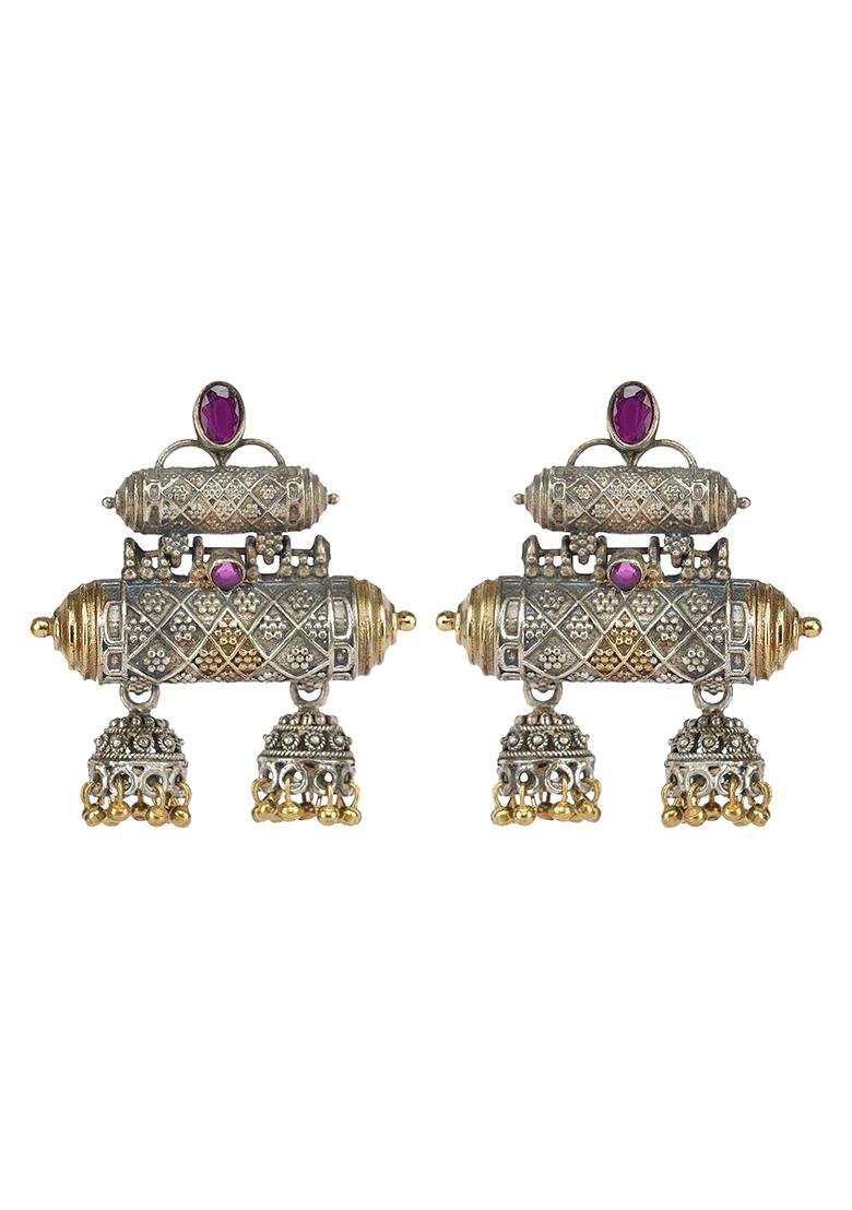 Dual Tone Dangler Brass Earrings - Indya