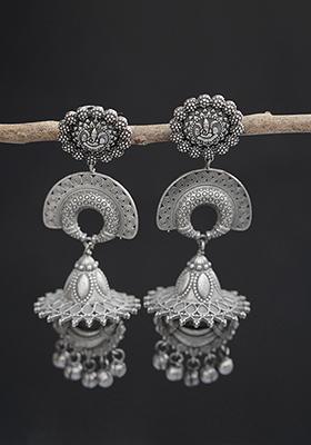 Silver Tone Long Style Brass Earrings