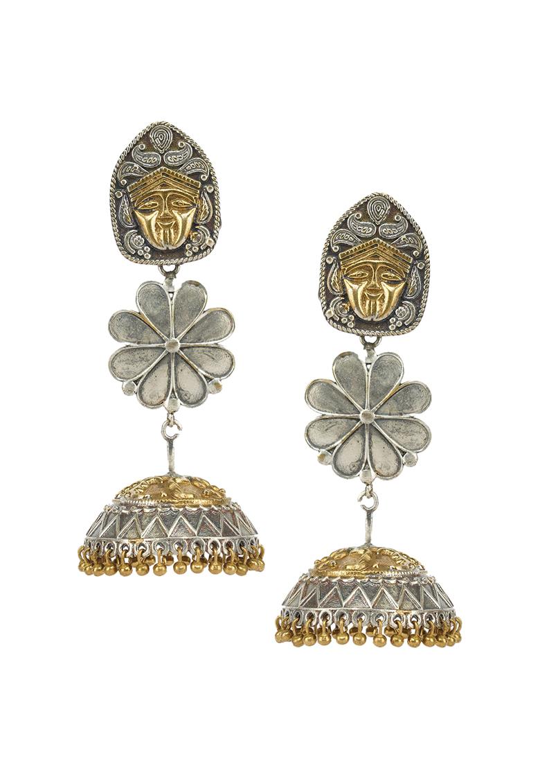 Dual Tone Brass Jhumka Earrings - Indya