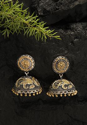 Dual Tone Dome Shape Brass Jhumka Earrings