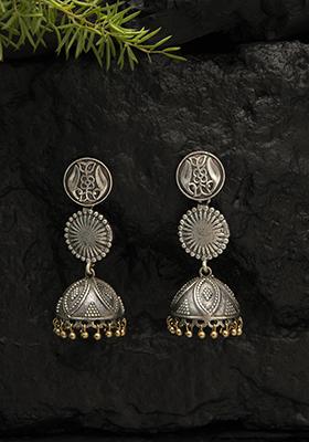 Dual Tone Brass Long Jhumka Earrings
