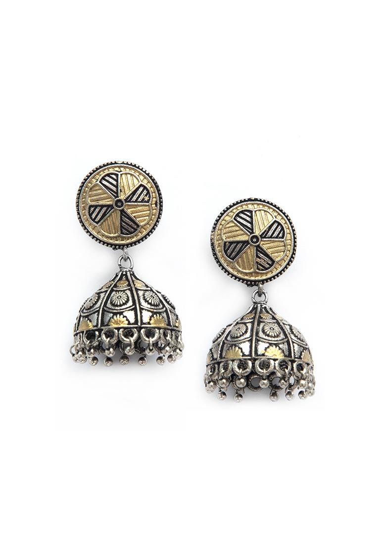 Dual Tone Ghungroo Brass Jhumka Earrings