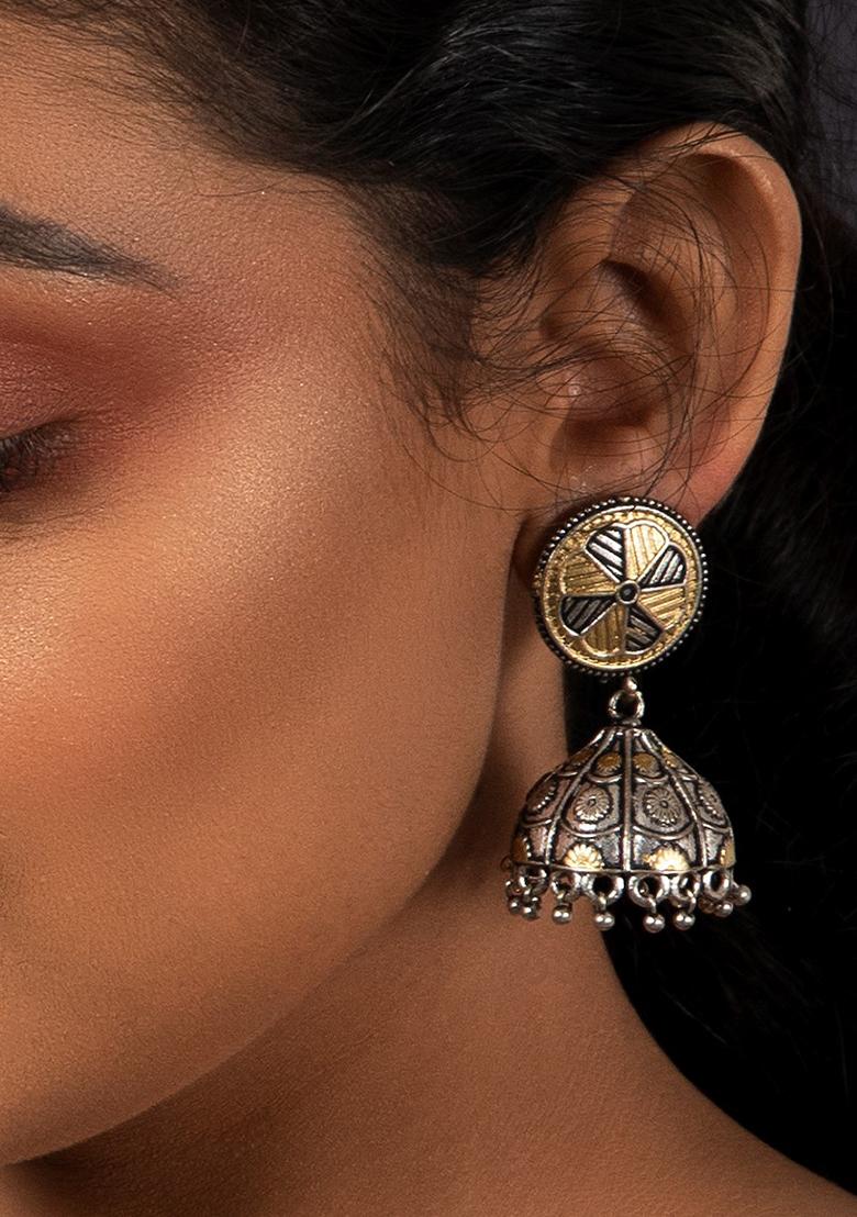 Dual Tone Ghungroo Brass Jhumka Earrings