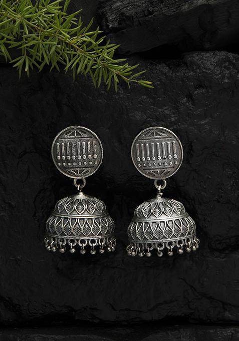 Handcrafted Silver Tone Brass Jhumka Earrings