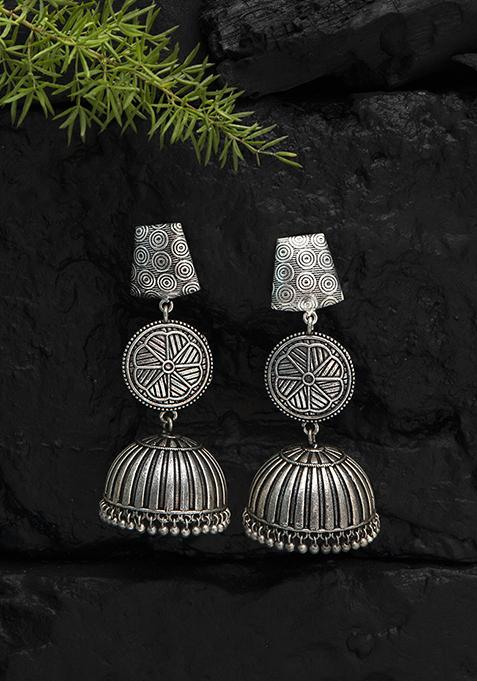 Silver Tone Handcrafted Brass Long Jhumka Earrings