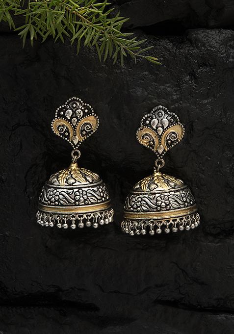 Dual Tone Ghungroo Embellished Brass Jhumka Earrings