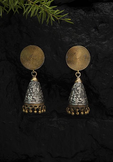 Dual Tone Cone Shape Brass Jhumka Earrings