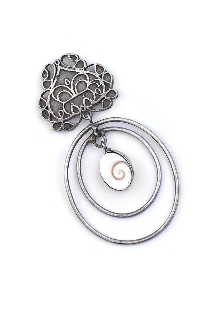Silver Tone Floral Abstract Brass Dangler Earrings - Indya