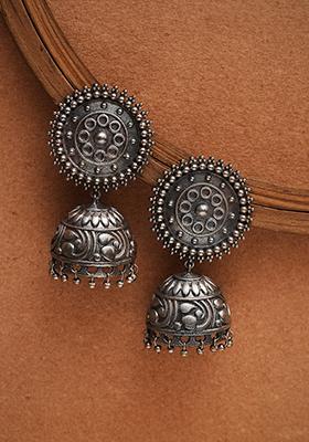 Silver Tone Abstract Dome Shape Brass Earrings