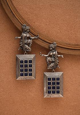 Silver Tone Figurine Brass Earrings