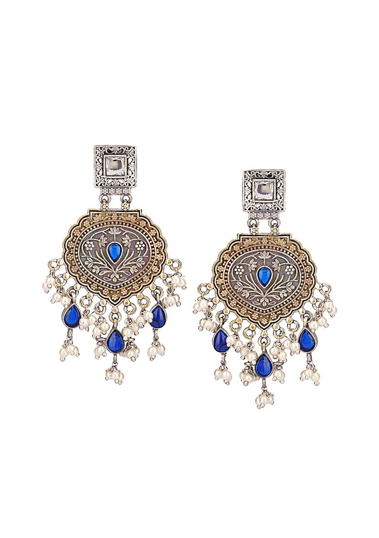 Blue Dual Tone Brass Jhumka Earrings