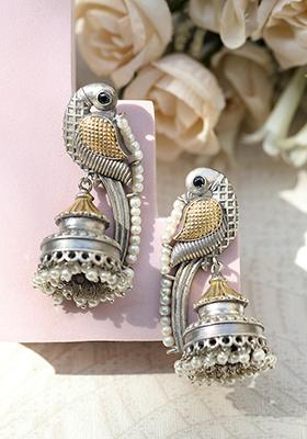 Peacock Motif Dual Tone Brass Jhumka Earrings
