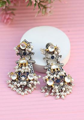 White Dual Tone Brass Earrings