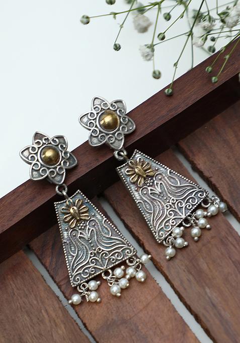 Dual Tone Floral Handcrafted Brass Earrings