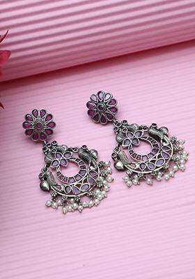 Silver Finish Purple Handcrafted Brass Earrings