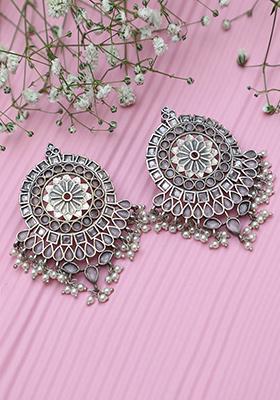 Pink Silver Tone Handcrafted Floral Earrings