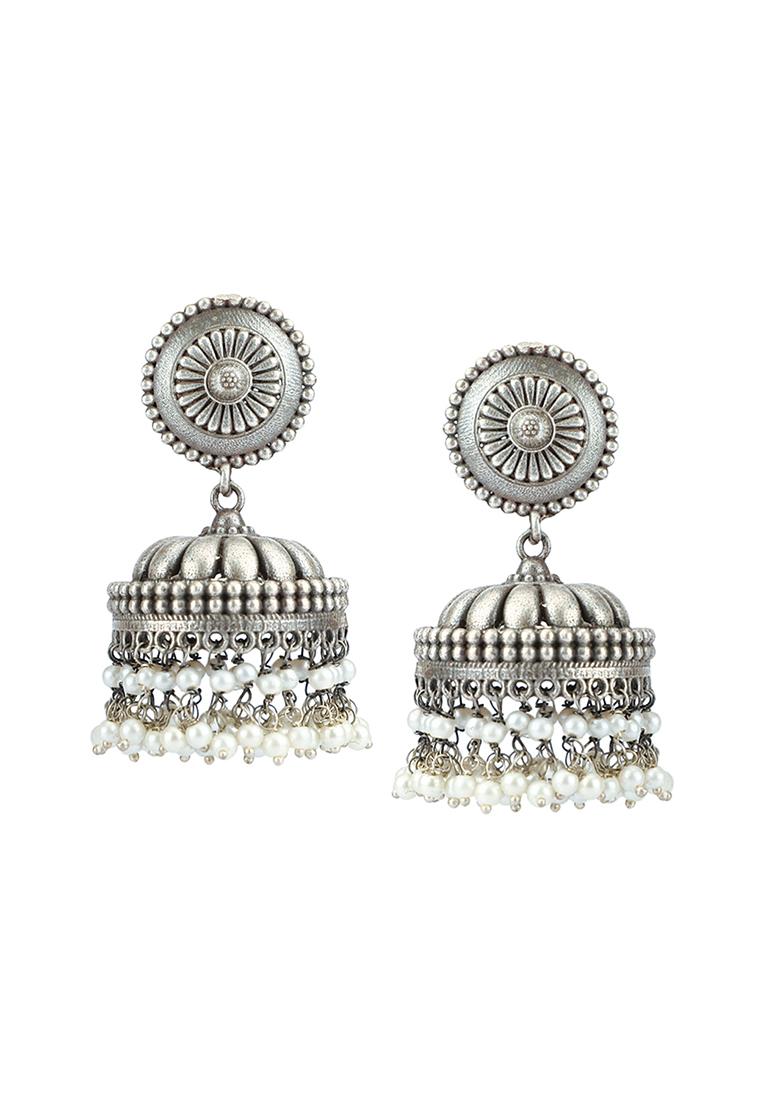 Silver Finish Handcrafted Brass Jhumka Earrings