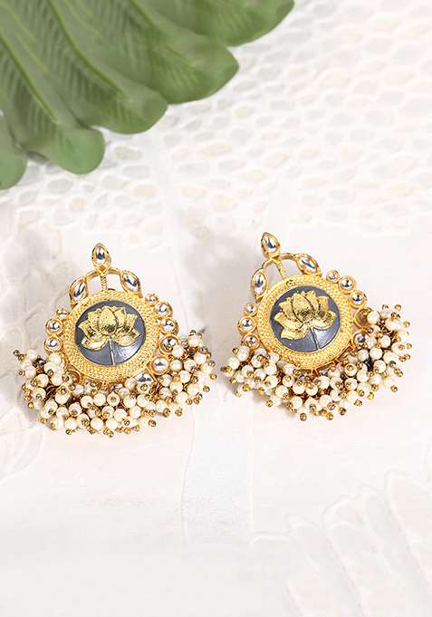 Lotus Motif Matte Gold Earrings
