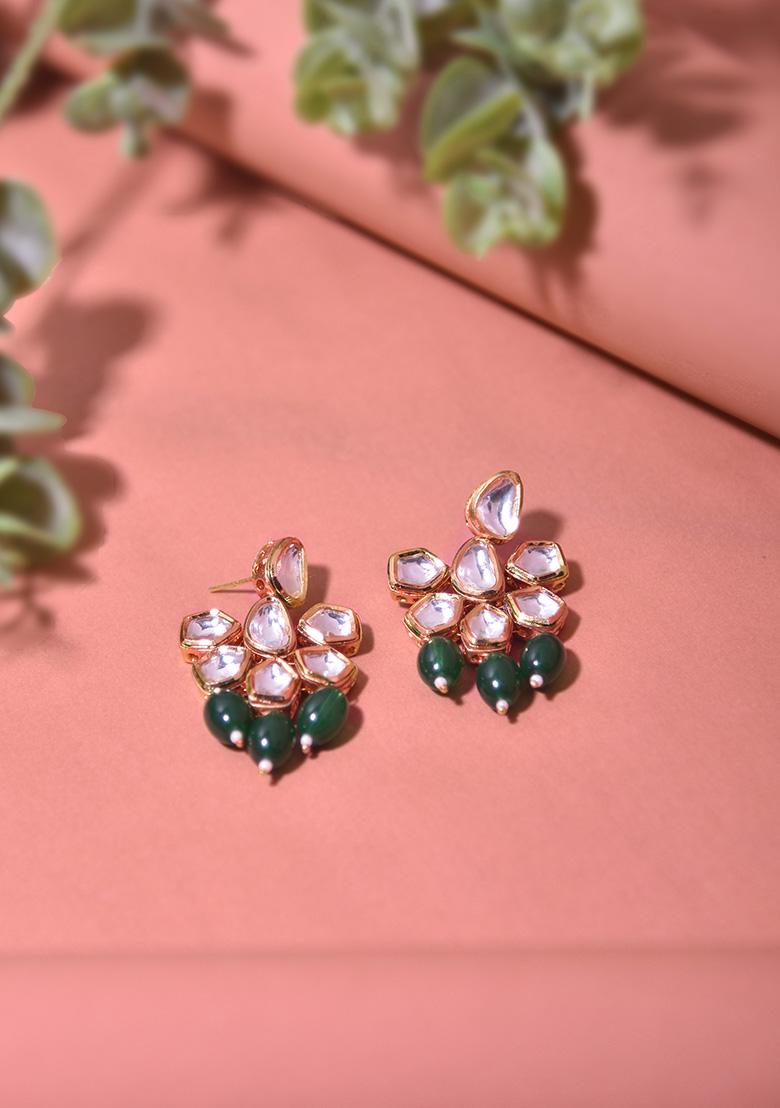 Dark Green Gold Tone Kundan Earrings