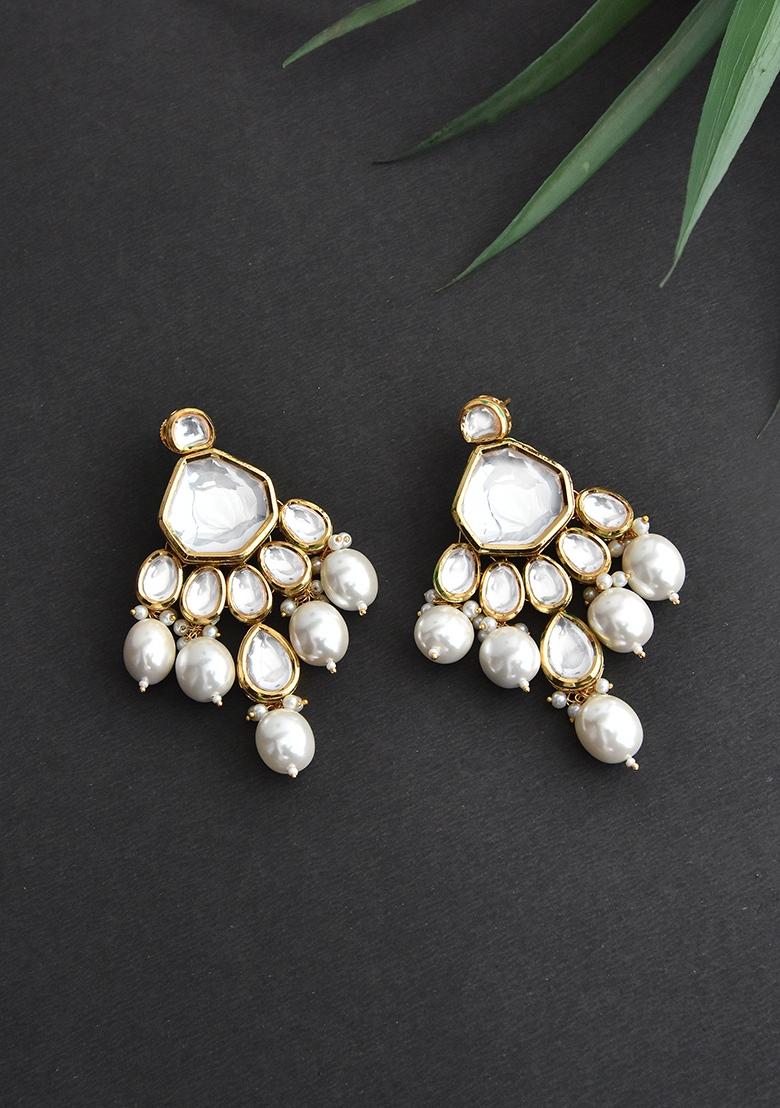 Gold Tone Kundan Pearl Chandbali Earrings