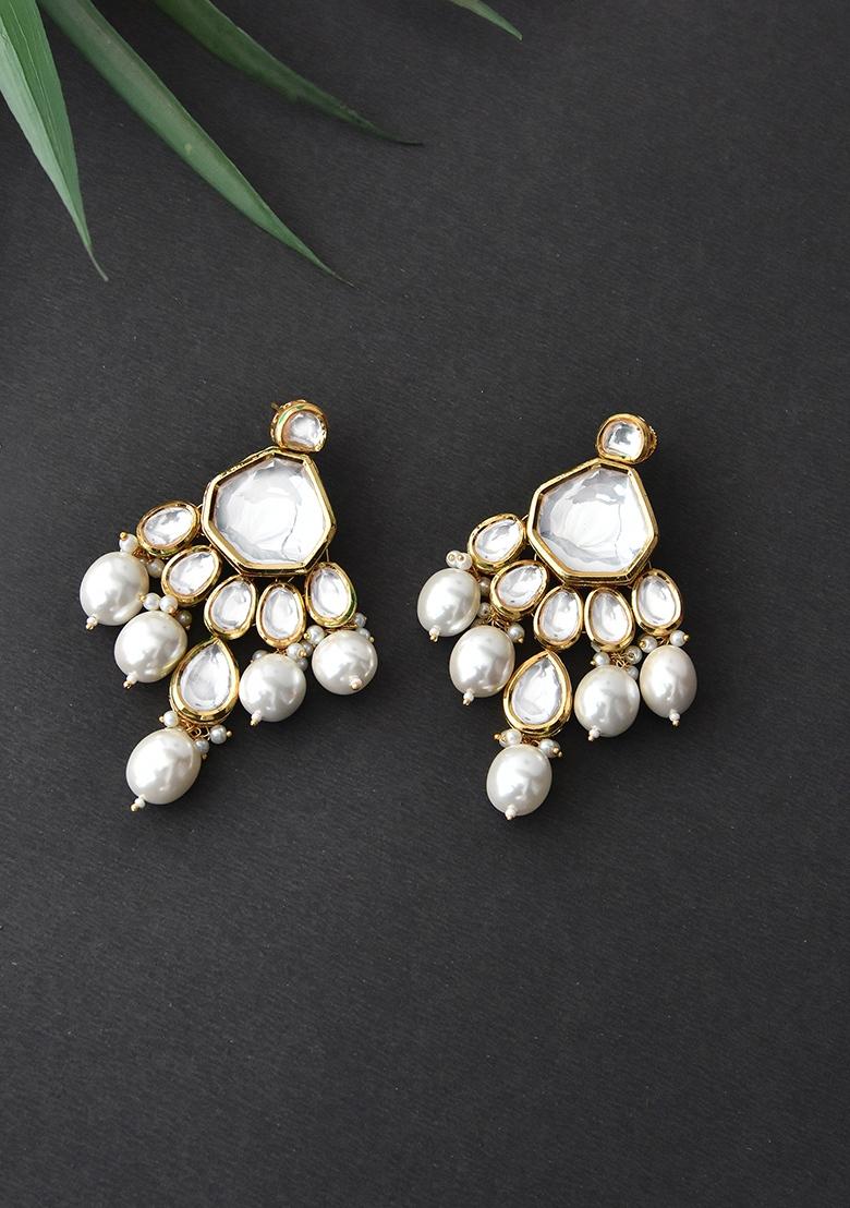 Gold Tone Kundan Pearl Chandbali Earrings