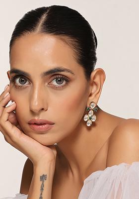 Green Polki Floral Stud Earrings