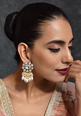 Dual Tone Kundan Pearl Earrings