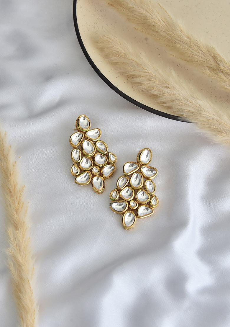 Gold Tone Kundan Dangler Earrings - Indya