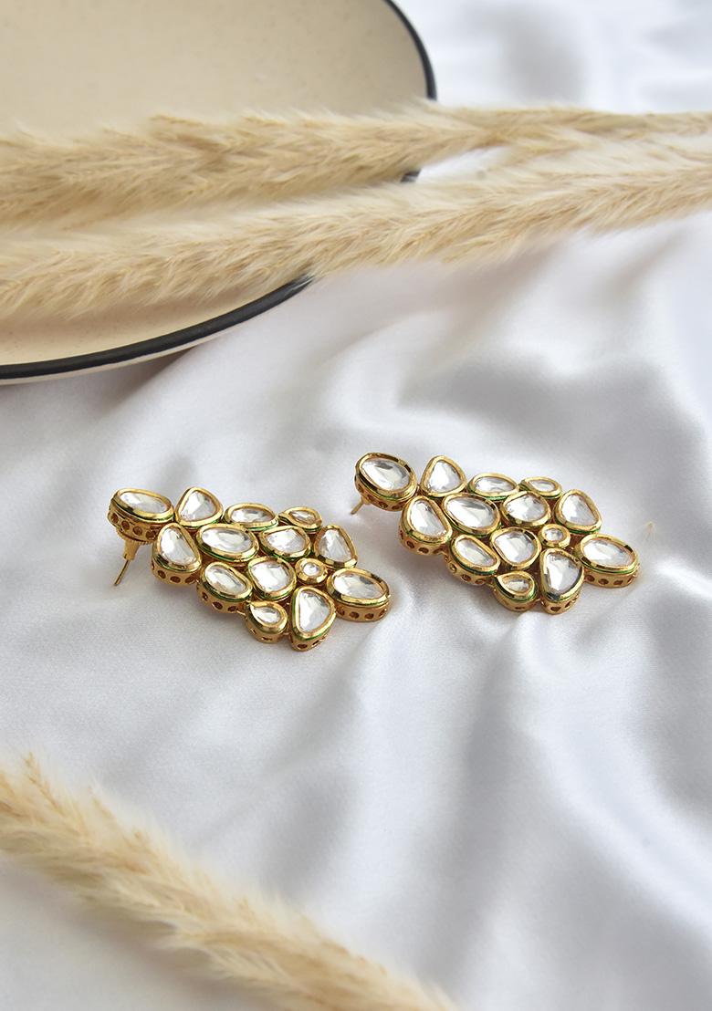 Gold Tone Kundan Dangler Earrings - Indya