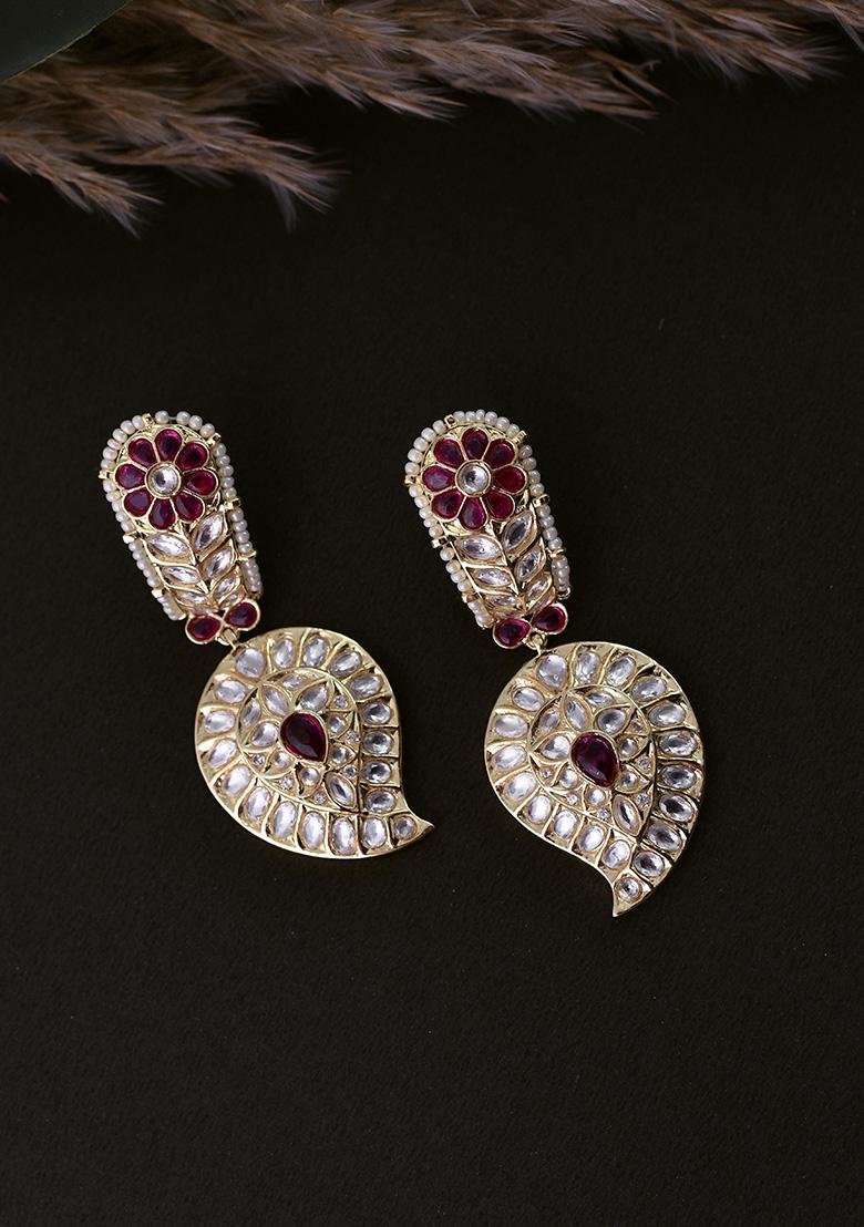Purple Gold Tone Kundan Earrings