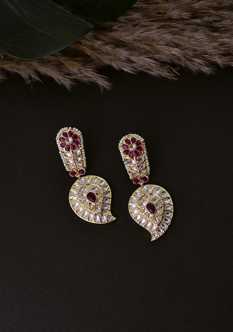 Purple Gold Tone Kundan Earrings