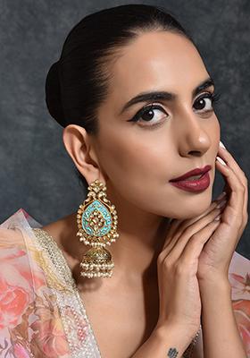 Light Blue Gold Tone Kundan Earrings